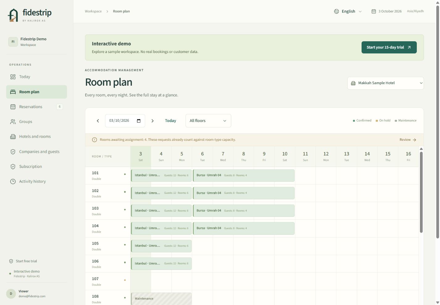 Room plan in the Fidestrip sample workspace.